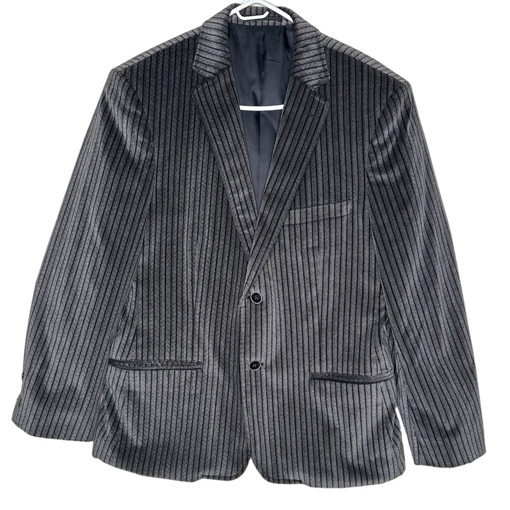 Men’s Grey Black Stripe Velour Two Button Sports Jacket
